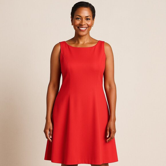 Talbots Dresses & Skirts - Talbots Coral Sleeveless Fit & Flare Knit Midi Dress Scoop Neck Back Zip Size 8